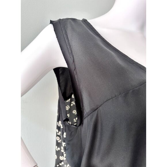 Pure DKNY Asymmetrical Black Silk Dress NWT Sleeveless Mixed Print size Large - Picture 6 of 11